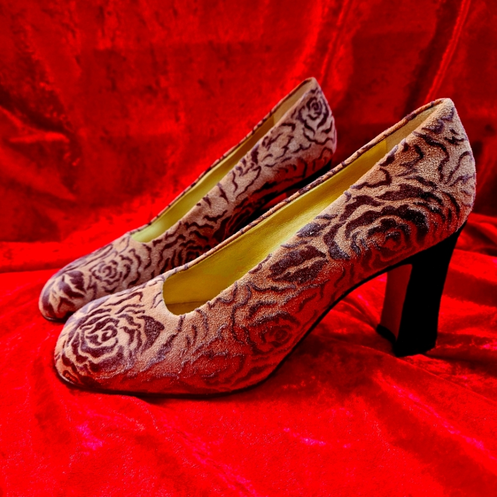 Shoes Vintage PANCALDI Velvet Leather Women Italy 1990s
